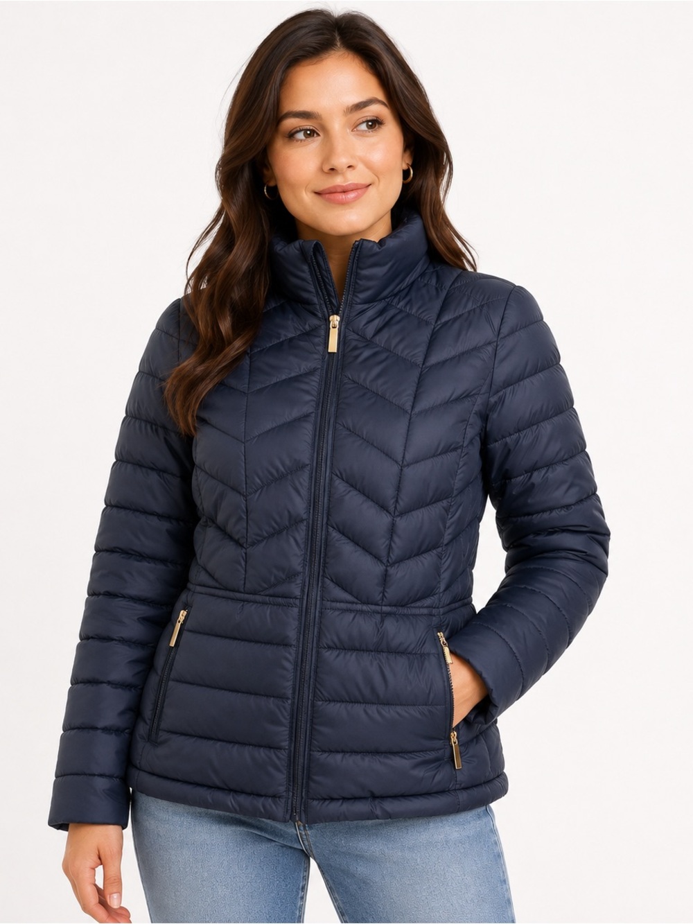 Cisono Los Angeles Navy Chevron Quilted Puffer Jacket Women’s Large